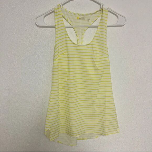 Zella Striped Yellow White Athletic Racerback Tank top size XXS - Picture 2 of 6